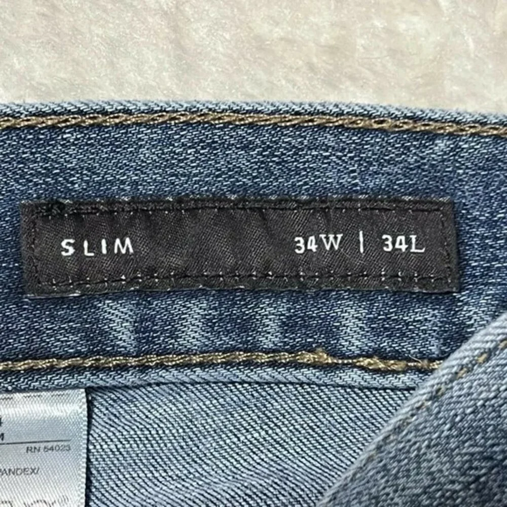 Banana Republic Mens Slim Fit Mid Rise Stretch Blue Jeans Distressed Sz 34 x 34